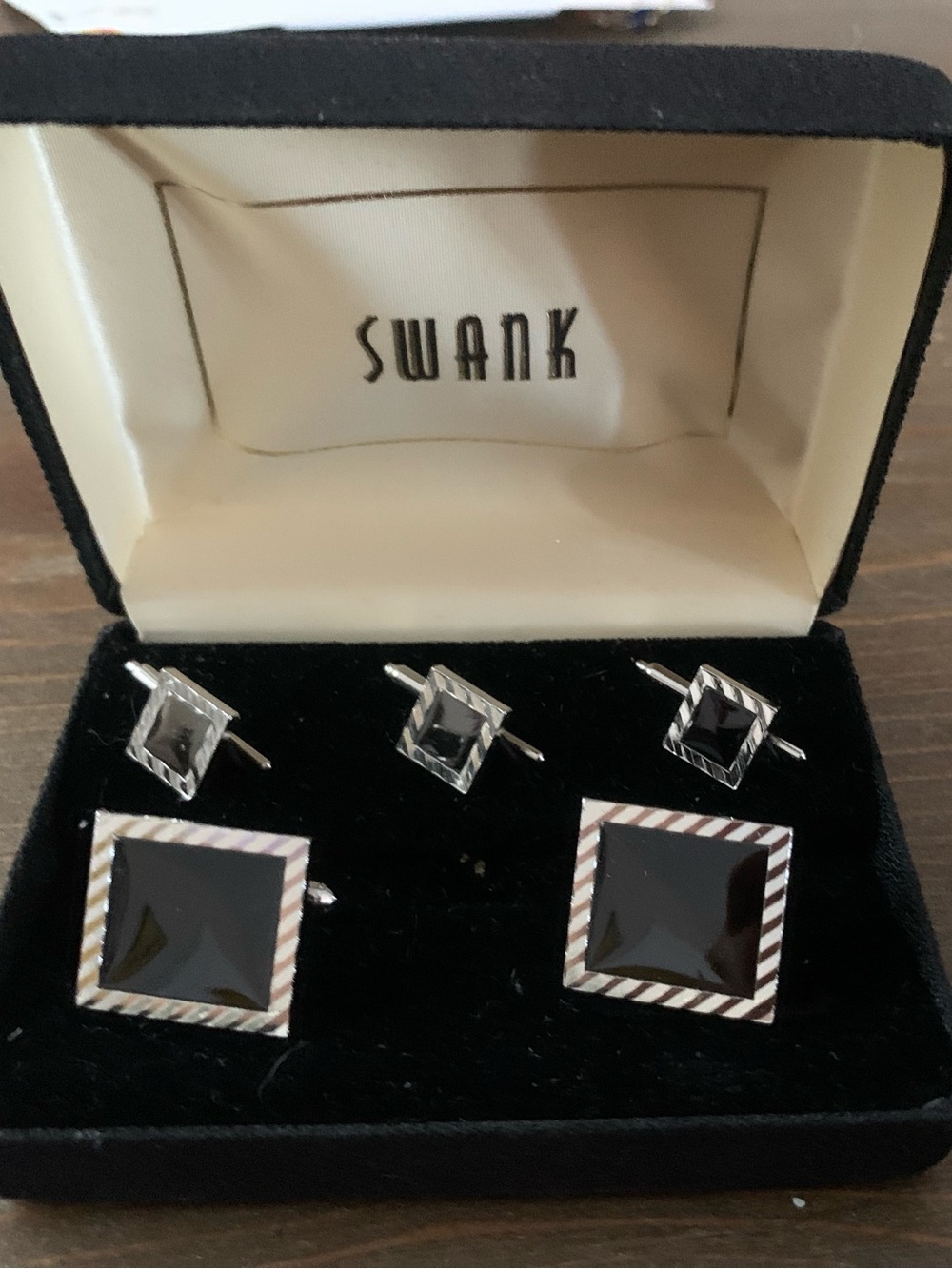 Swank Silver & Black Dress Shirt Tuxedo Shirt Button Studs & Cufflinks